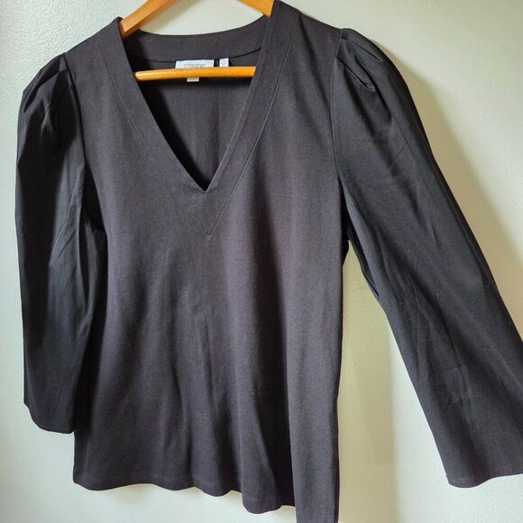 EUC LIKE NEW CHICO'S BLACK V NECK PUFFED LONG SLEEVES TOP SIZE 1 / US M WOMENS - Picture 3 of 16
